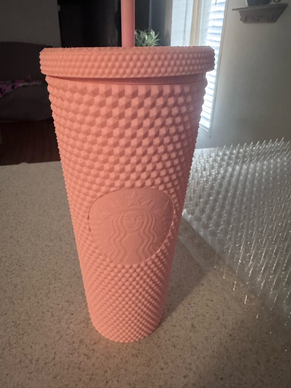 Starbucks Blush Pink Textured Studded Tumbler with Straw